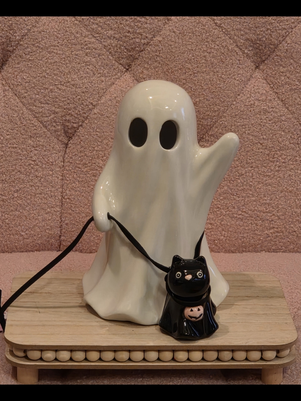 Halloween LED Ghost Figurine with Black Cat